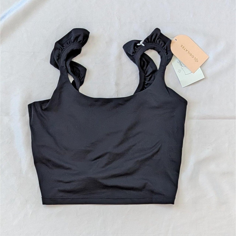 New Blogilates Women's Ruffle Tank Top Sports Bra Activewear Black Large (8-10)